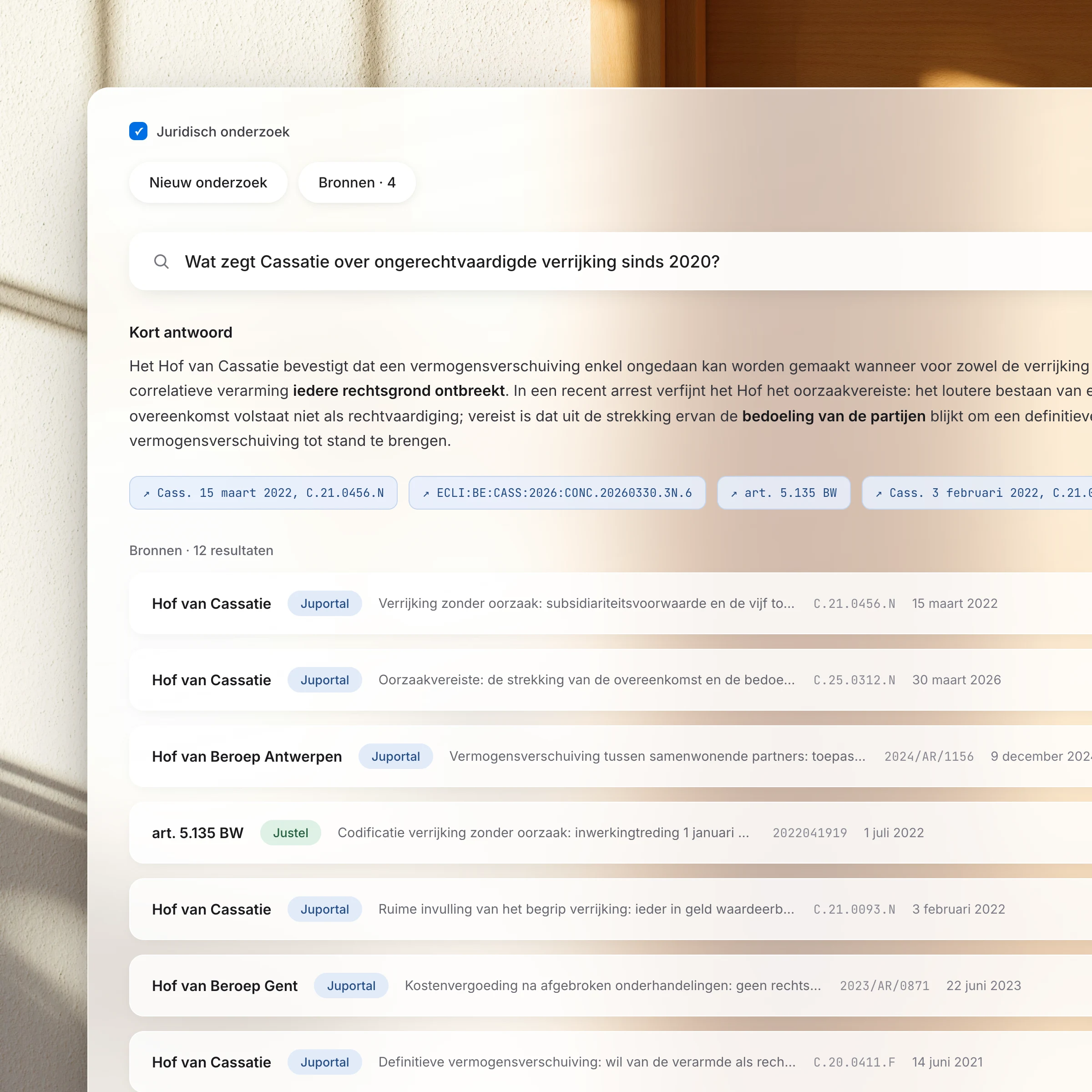 Rectoria juridisch onderzoek: semantische zoekopdracht met kort antwoord, citaties en bronkaarten uit Juportal